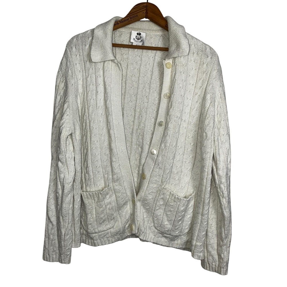Renfrew Cardigan Sweater Women L 100% Silk Cable Knit Button Front Collared